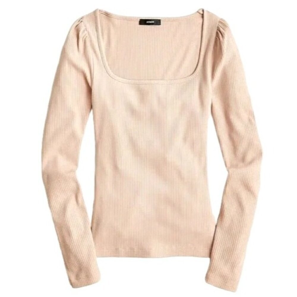 J Crew Shirt Women XXS Pink Taupe‎ Ribbed Stretch Cotton Square Neck Tee